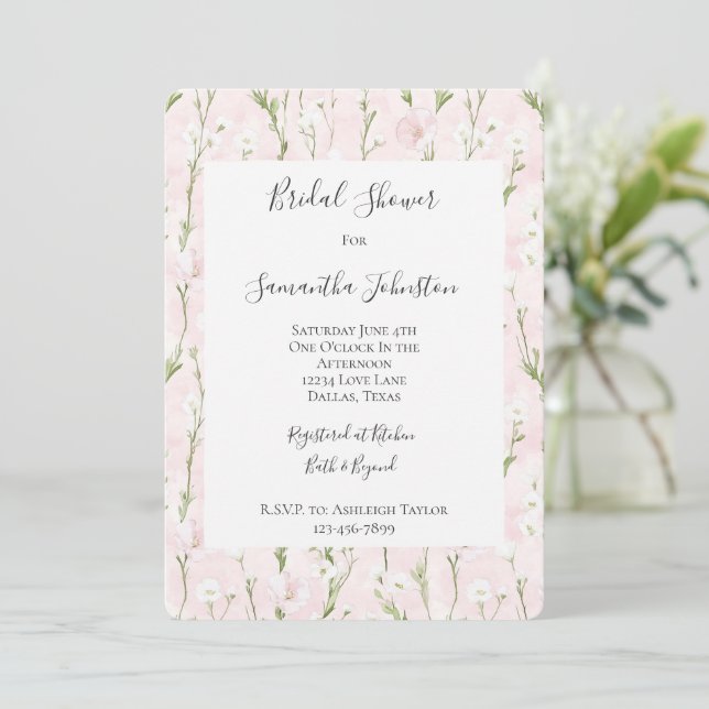 Pretty Blush Pink Floral Bridal Shower Inbjudningar (Stående Fram)