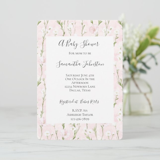 Pretty Blush Pink Floral Chic Baby Shower Inbjudningar (Stående Fram)