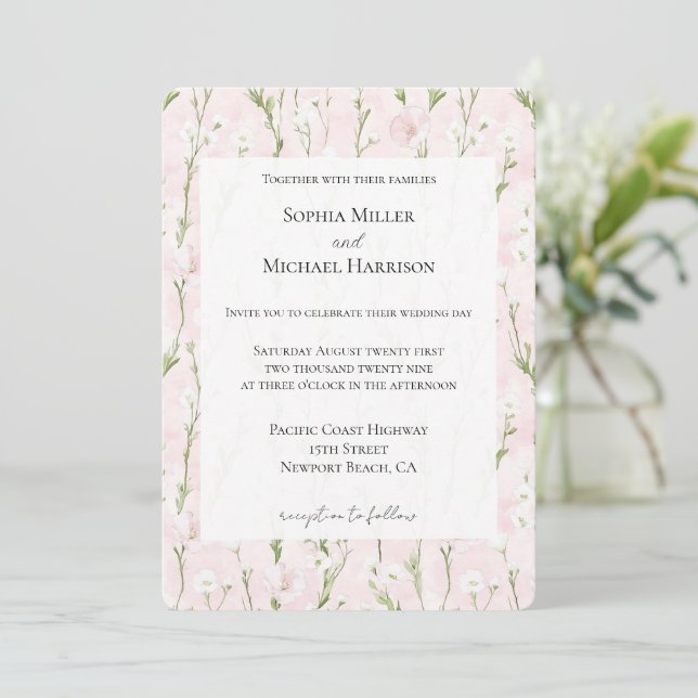 Pretty Blush Pink Floral Wedding Inbjudningar (Stående Fram)