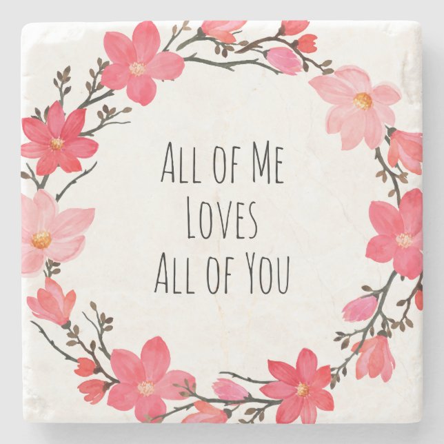 Pretty Blush Pink Floral Wreath Love Typography Stenunderlägg (Framsidan)