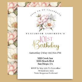 Pretty Blush Pink Peony Floral 101st Birthday Inbjudningar