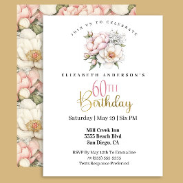 Pretty Blush Pink Peony Floral 60th Birthday Inbjudningar