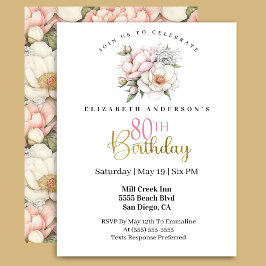 Pretty Blush Pink Peony Floral 80th Birthday Inbjudningar