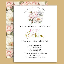 Pretty Blush Pink Peony Floral 90th Birthday Inbjudningar