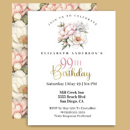Pretty Blush Pink Peony Floral 99th Birthday Inbjudningar