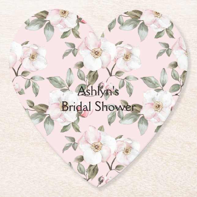 Pretty Blush Pink White Flowers Bridal Shower Underlägg Papper (Framsida)