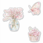 Pretty Blush Pink White Flowers Butterfly  Klistermärken<br><div class="desc">Pretty Blush Pink White Flowers butterfly</div>