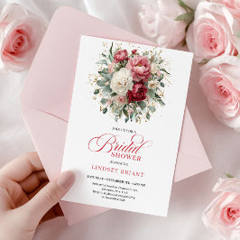 Pretty Bohemian Red Blush Gold Roses Bridal Shower Inbjudningar