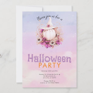 Pretty Boho Pumpkin Häxhatt Halloweenfest Inbjudningar
