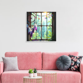 Pretty Boho Purple Dreamcatcher in Window   Canvastryck