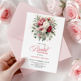 Pretty Boho Ruby White Gold Floral Bridal Shower  Inbjudningar