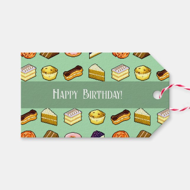 Pretty Cakes Happy Birthday! Cake & Pastry Pattern Presentetikett (Framsidan (Horizontal))