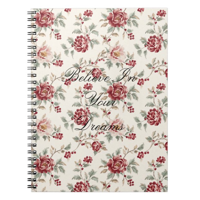 Pretty Chic Red Cream Floral  Anteckningsbok (Framsidan)