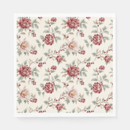 Pretty Chic Red Cream Floral Birthday  Pappersservett