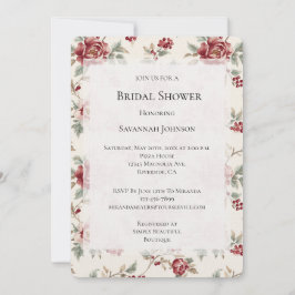Pretty Chic Red Cream Floral Bridal Shower Inbjudningar