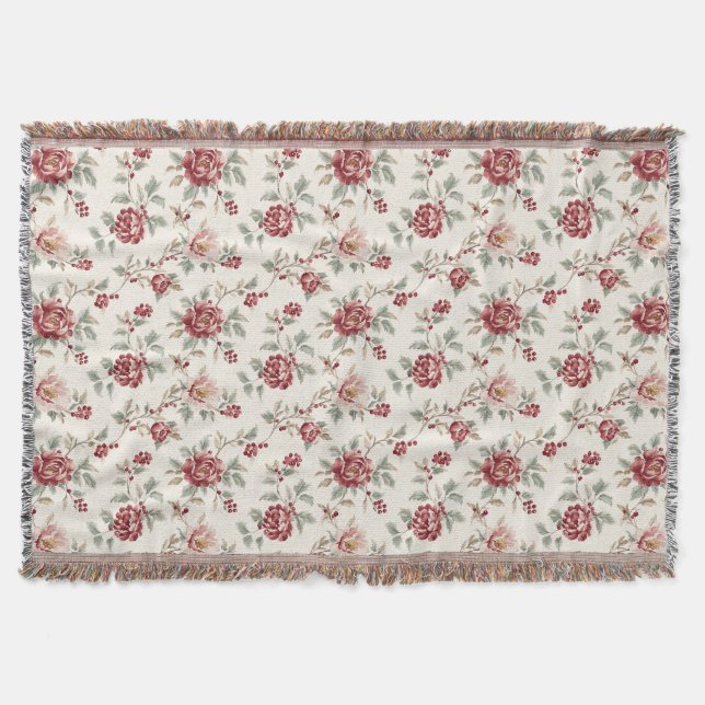 Pretty Chic Red Cream Floral  Filt (Framsidan)