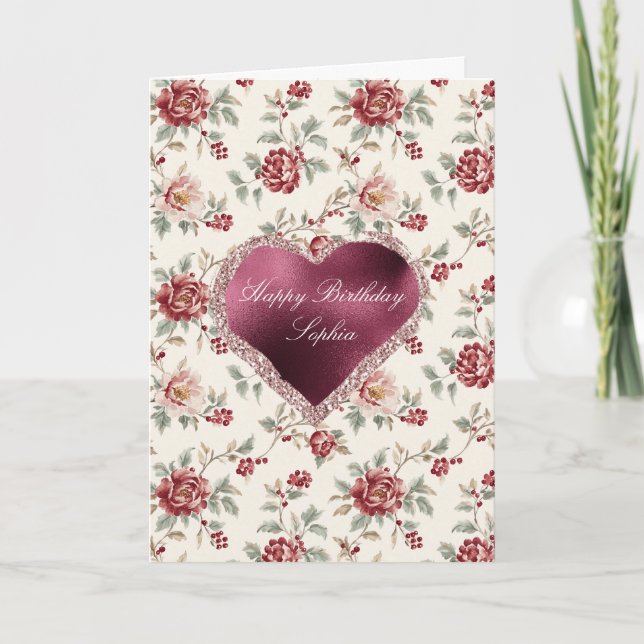 Pretty Chic Red Cream Floral Heart Kort (Framsida)