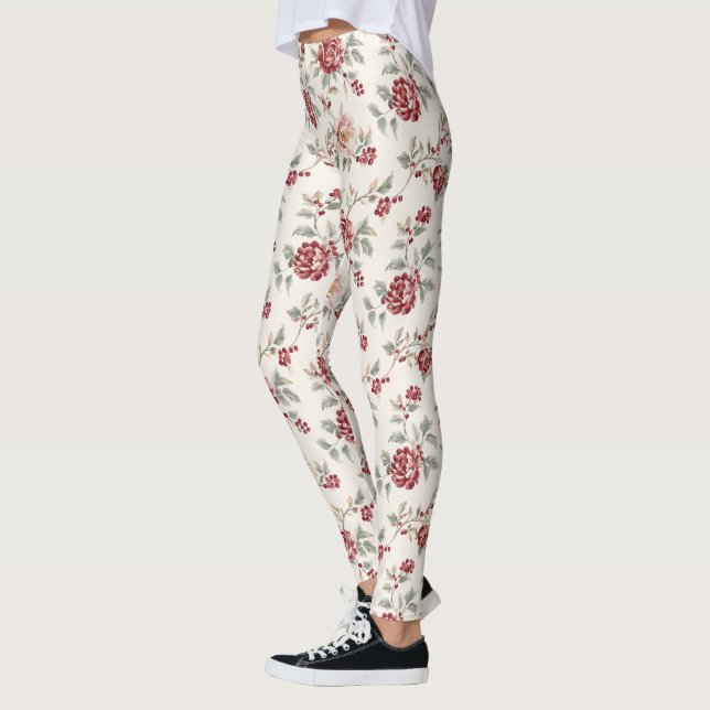 Pretty Chic Red Cream Floral Leggings (Vänster)