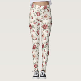 Pretty Chic Red Cream Floral Leggings