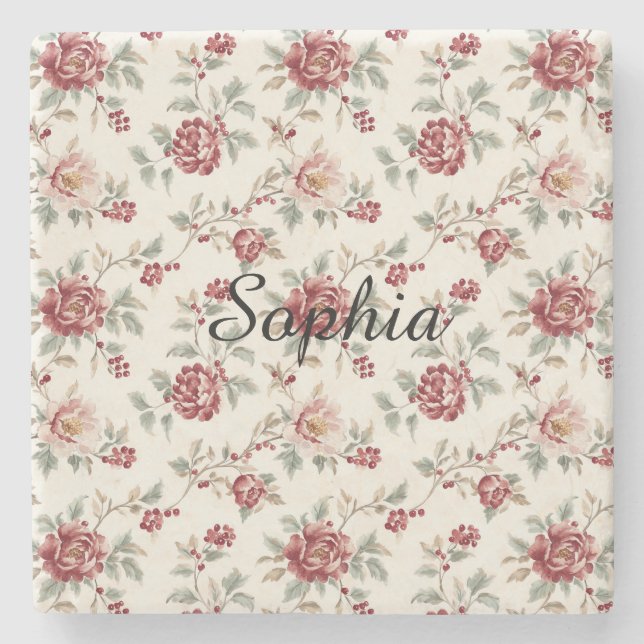 Pretty Chic Red Cream Floral   Stenunderlägg (Framsidan)