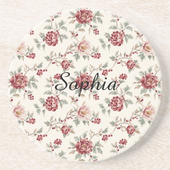 Pretty Chic Red Cream Floral   Underlägg (Framsidan)
