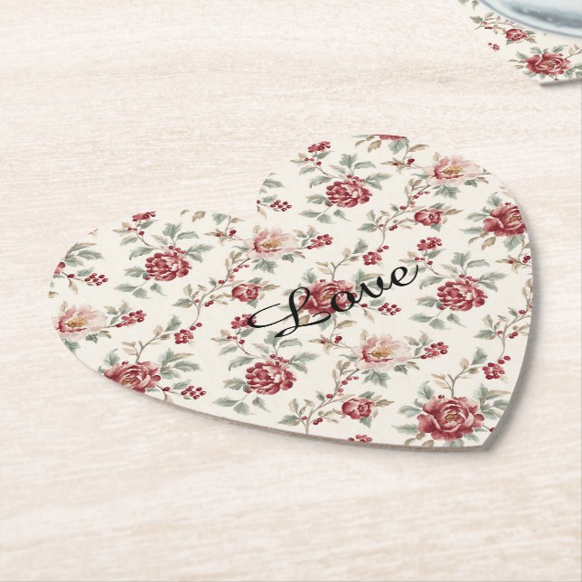 Pretty Chic Red Cream Floral   Underlägg Papper (Vinklad)