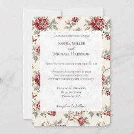 Pretty Chic Red Cream Floral Wedding Inbjudningar