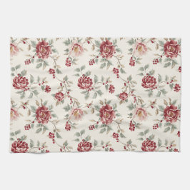 Pretty Chic Red Cream Floral Wedding Kökshandduk