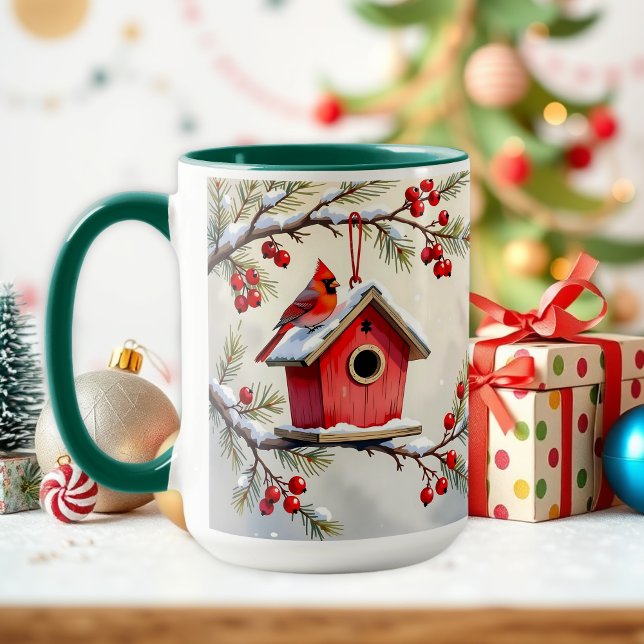 Pretty Christmas Cardinal and Pine Branches Mugg (Skapare uppladdad)