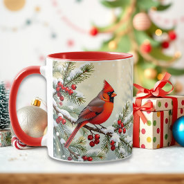Pretty Christmas Cardinal and Pine Branches Mugg