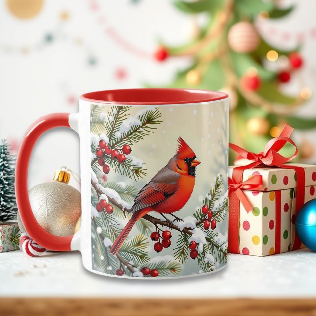 Pretty Christmas Cardinal and Pine Branches Mugg (Skapare uppladdad)