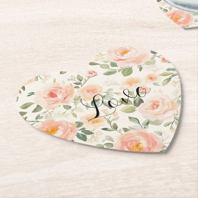 Pretty Cream Peach Floral Bridal Shower Underlägg Papper (Vinklad)
