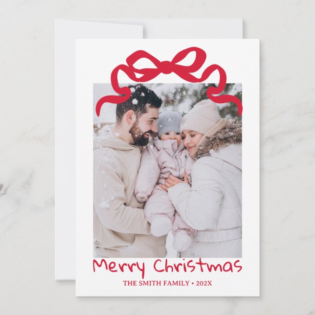 Pretty cute Christmas Red Bow Photo card  Inbjudningar (Framsida)
