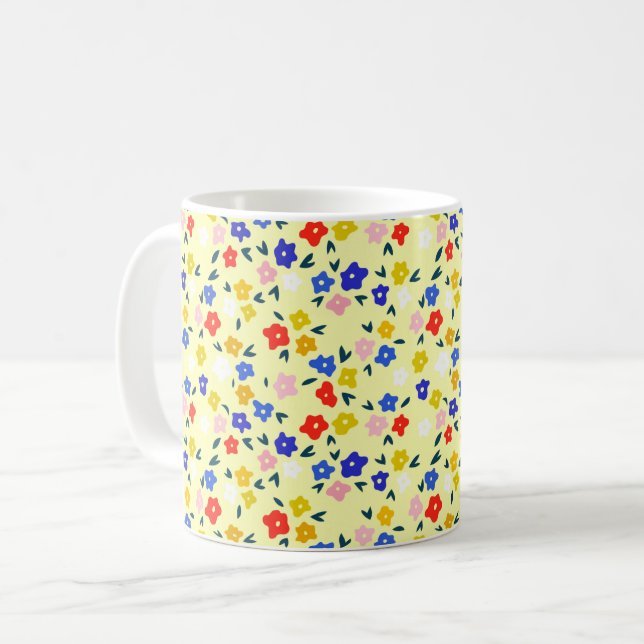 Pretty Dainty Cute Floral on Pastel Yellow Kaffemugg (Framsida vänster)