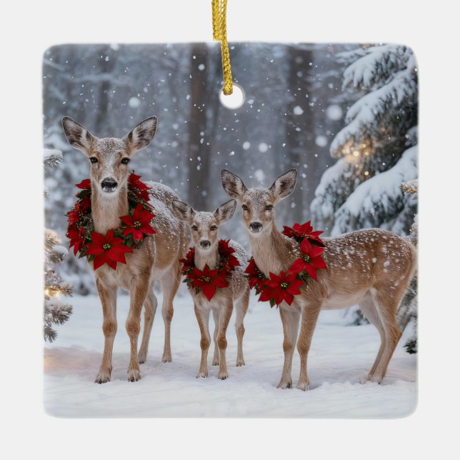 Pretty Deer Family Wreath Tree Julgransprydnad Keramik (Framsida)