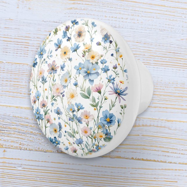 Pretty Delicate Botanical Floral Knopp (A drawer pull knob in white with elegant floral design in rustic country farmhouse style)