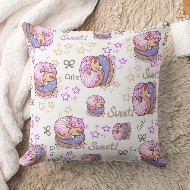 Pretty donuts Sweet pattern girly Purple White Kudde (Filt)