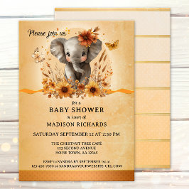 Pretty Elephant Terra Cotta Fall Baby Shower Inbjudningar