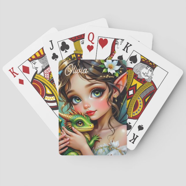 Pretty Elven Fairy and Dragon Personalized Casinokort (Baksidan)