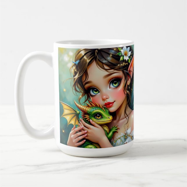 Pretty  Fairy and Dragon Themed Girl's   Kaffemugg (Vänster)