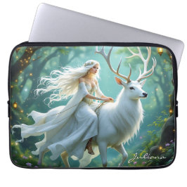 Pretty Fairy and White Deer in Enchanted Forest Laptop Fodral