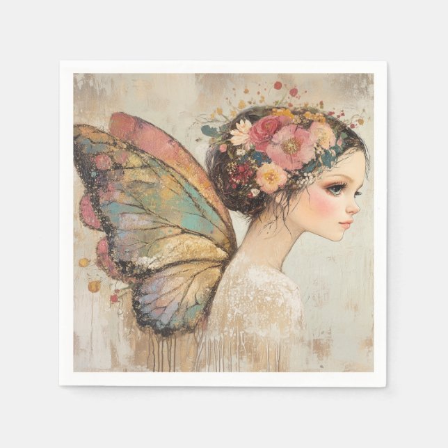 Pretty Fairy Boho Butterfly & Floral Pastel  Pappersservett (Framsidan)