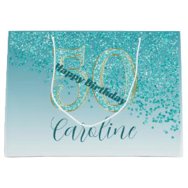 Pretty Falling Teal Blue Glitter 50th Birthday