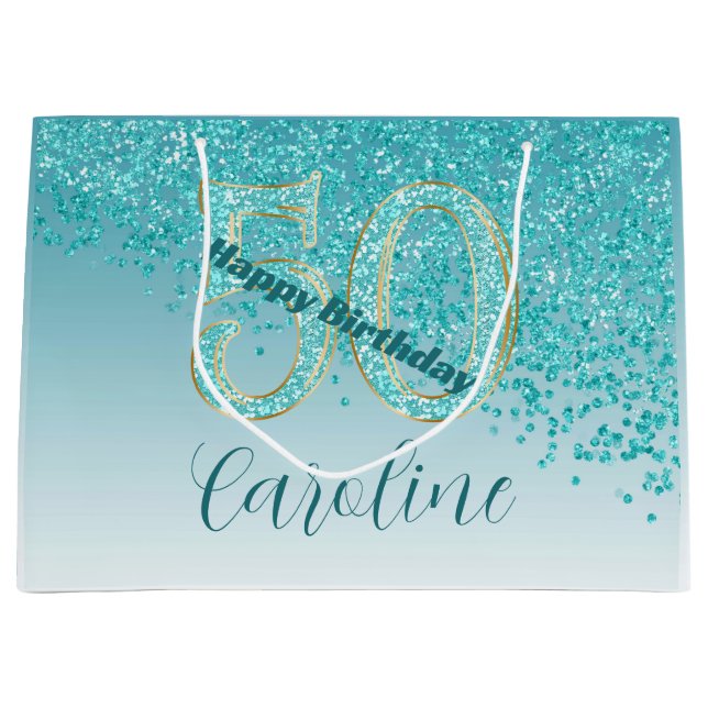 Pretty Falling Teal Blue Glitter 50th Birthday (Framsidan)