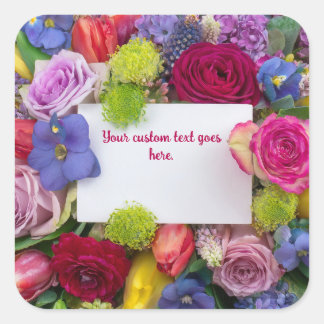 Pretty Floral Framed Roses Text Box Custom Fyrkantigt Klistermärke