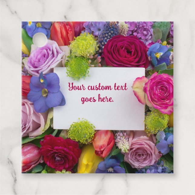 Pretty Floral Framed Roses Text Box Custom Gåvor Etiketter (Framsida)