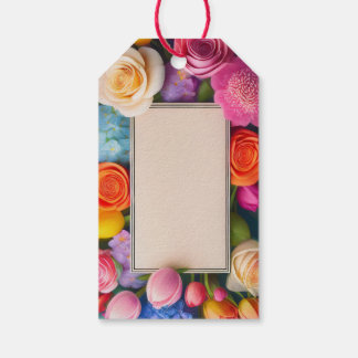 Pretty Floral Framed Roses Tulips Hydrangea Presentetikett