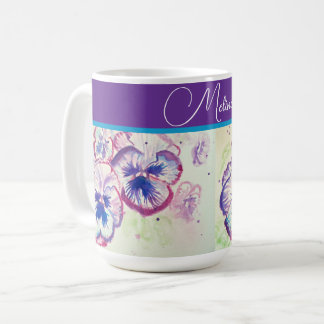Pretty Floral Pastel Pansy Purple Watercolor Kaffemugg