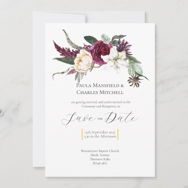 Pretty Floral Save the Date, Wedding Invitation Inbjudningar (Framsida)