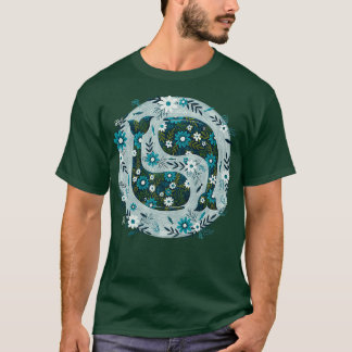 Pretty Floral Whales Circle in Blues and Greens T Shirt